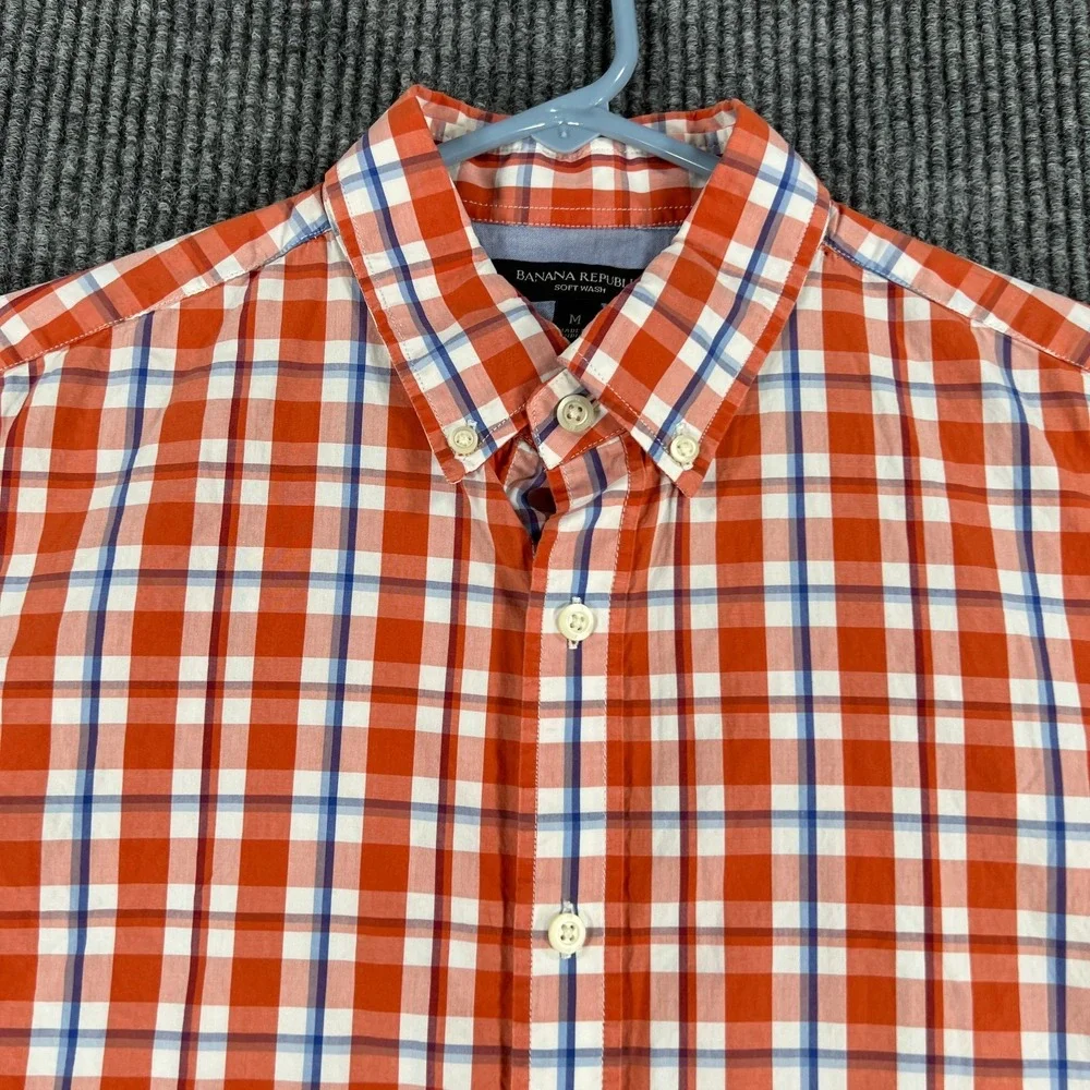 Banana Republic Shirt Mens Medium Orange Plaid Long Sleeve Button Down Casual